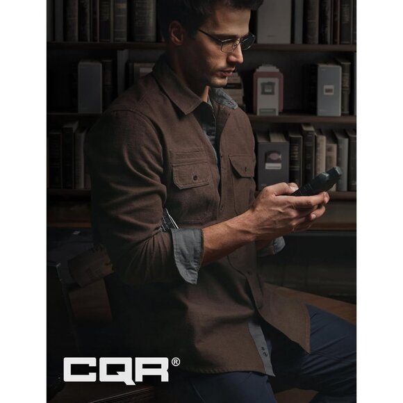 Mens Dark Brown Mood Cotton Flannel Shirt Long Sleeve Casual Outdoor Plaid - Picture 4 of 9